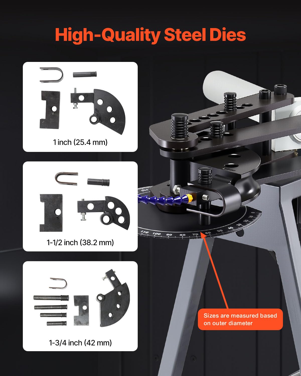 VEVOR Electric Tube Bending Machine, 750W Electric Tubing Bender with 6L Hydraulic Cylinder, Movable Pipe Bender Machine with 3 Dies & 180° Max Bending Angle, Suitable for 1", 1-1/2", 1-3/4" Pipes
