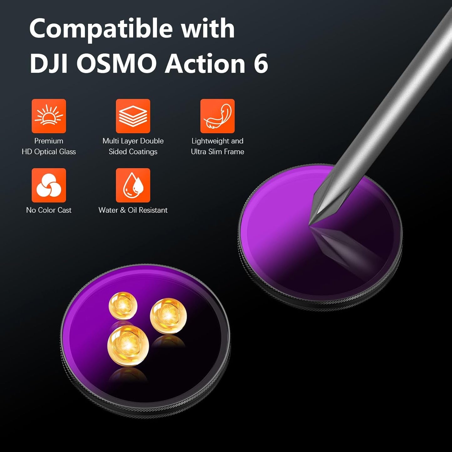 AMAZEAR 6 (5 Pack), Action6 ND8 ND32 ND128 ND512 ND1000 ND Filters Kit for DJI OSMO Action Accessories Optical Glass