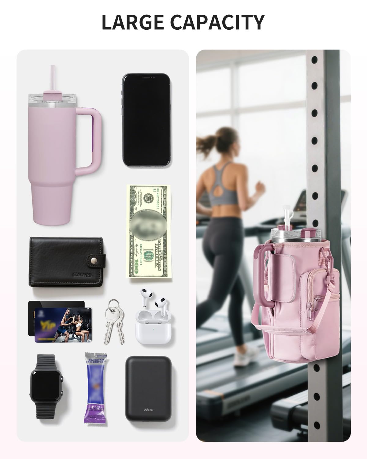 sportsnew Magnetic Gym Bag for Women Men, Crossbody Insulated Cup Sleeve Water Bottle Carrier Holder with Strap for 40oz Tumbler with Handle, 4 Built-in Magnets Small Gym Bag for Workout, Walking