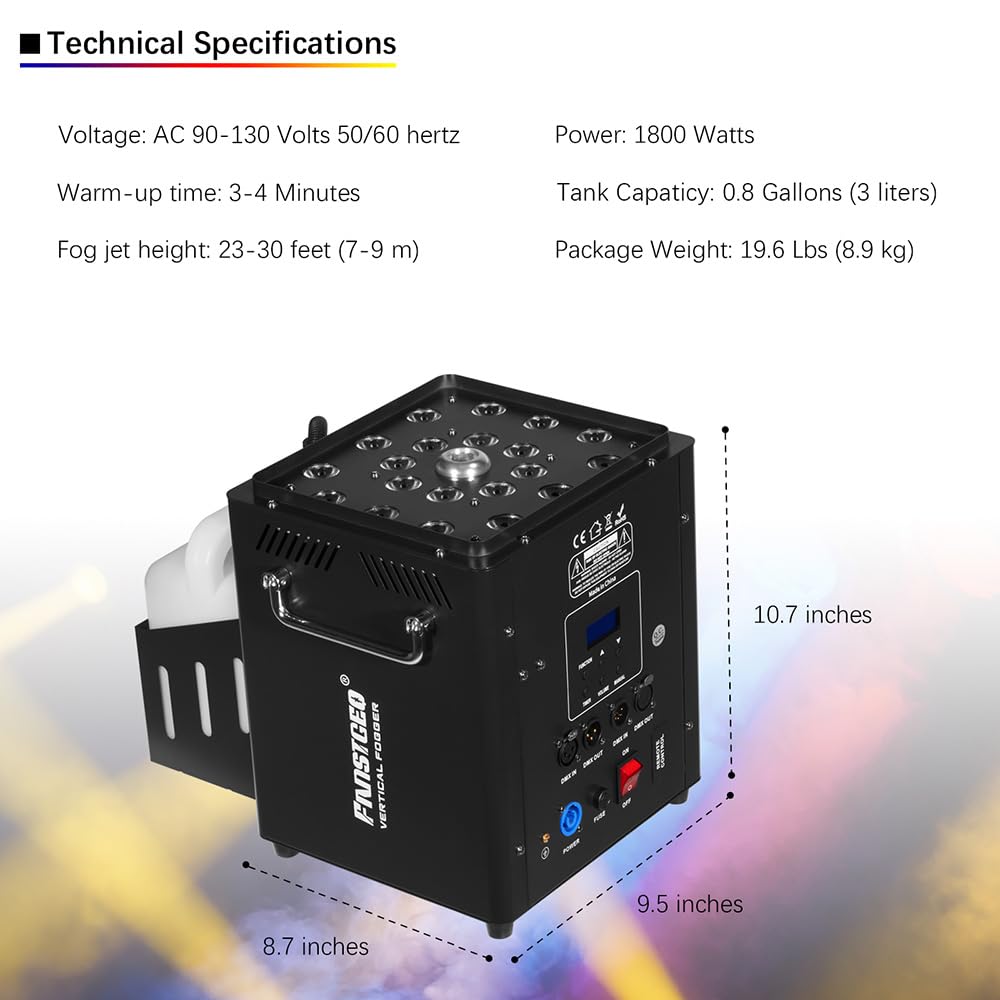 Vertical Fog Machine 1800W with Remote & DMX Control, Timer Function - Perfect for Stage Performances, Halloween, Gender Reveal Parties