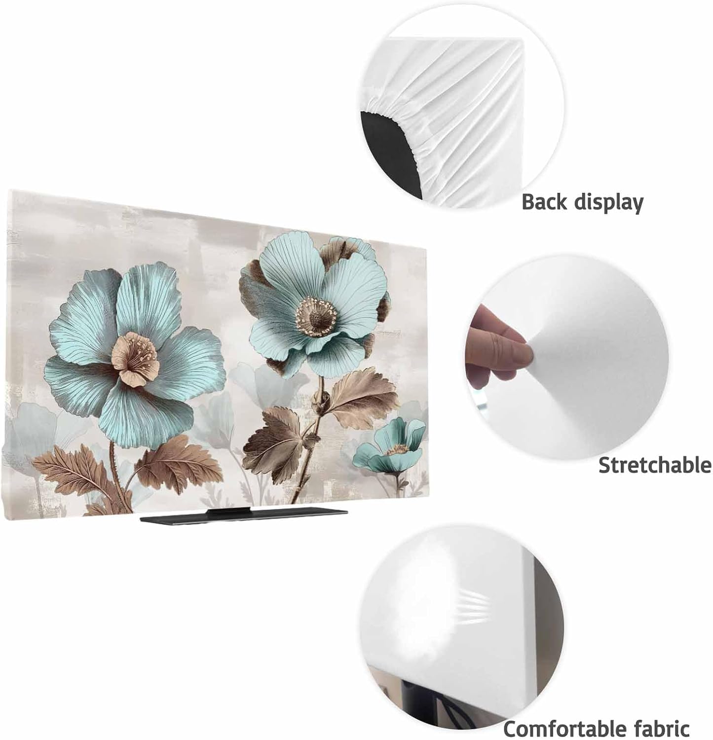 Yukro 75 Inch, 65"x37" Blue Broccoli Indoor TV Dust Cover, Farmhouse Rustic Floral Retro Brown Botanical Elastic TV
