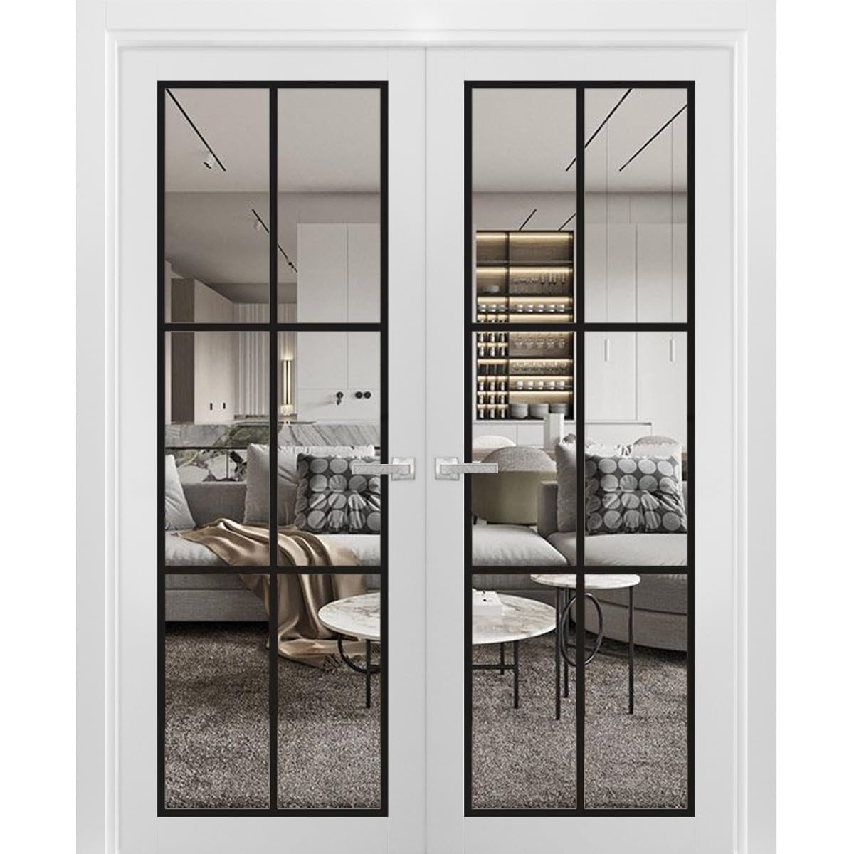SARTODOORS Lucia 2366 | Double Swing Interior French Doors with Glass, Solid Wood, Hardware Included, 60x96, White, Modern
