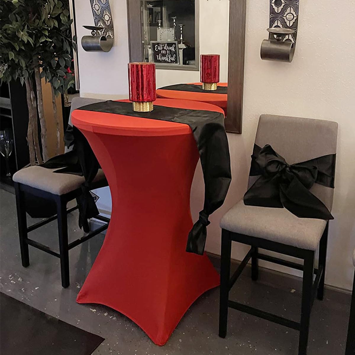 Albassa 2 Pack Cocktail Table Covers 32"x43" Spandex Stretch Highboy Top Tablecloth Fitted Round Table Cloths for Bar Wedding Cocktail Party Banquet Tables (2, Red, 32"x 43")