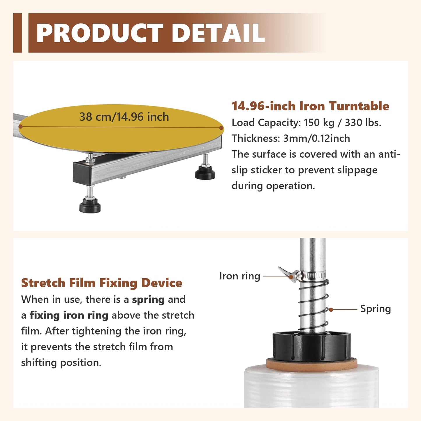 Dull Roll Manual Stretch Film Wrapping Machine with 15-inch Turntable for 12-20" Stretch Wrap Rolls, Manual Pallet Wrapper Bench for Small Business Packaging, Shipping & Warehousing