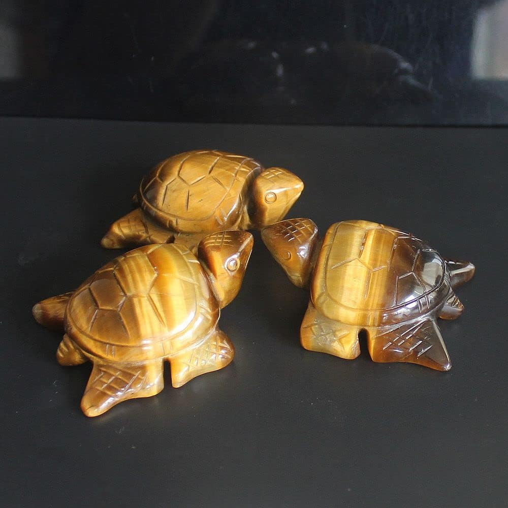Skiennix Hand Carved Gemstone Crystal Sea Turtle Figurine - 2'' AAA Golden Tiger Eye Home Decor