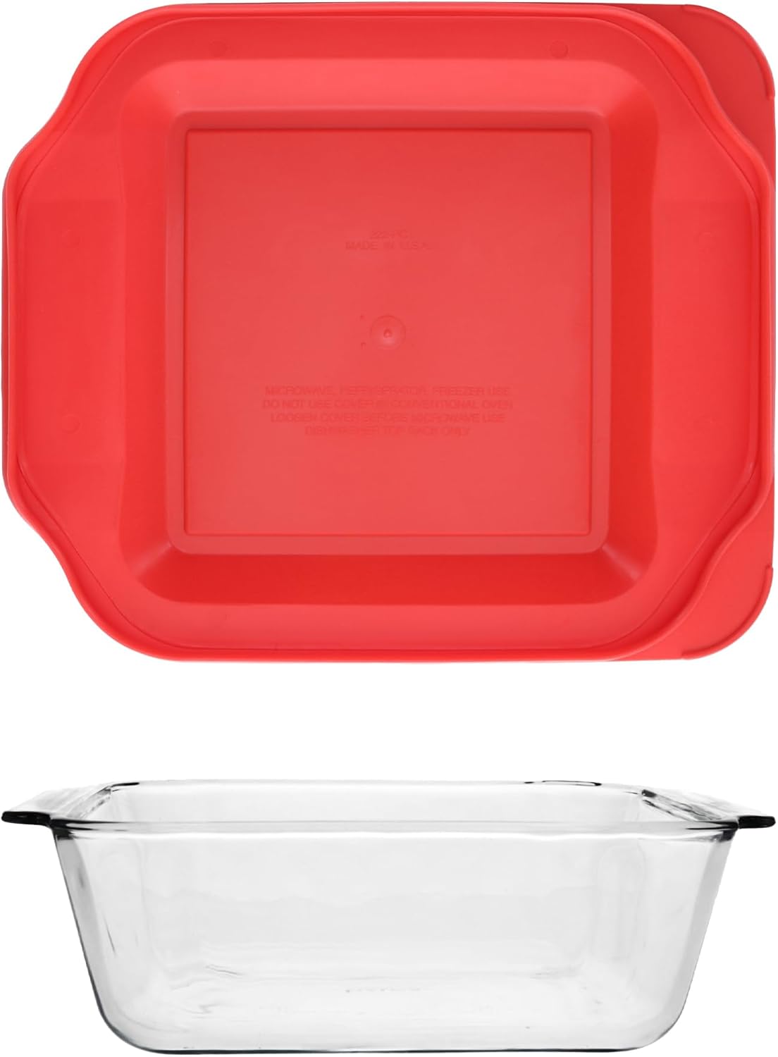 Pyrex 222 2Qt Glass Baking Dish with Red Food Storage Replacement Lid - Made in USA