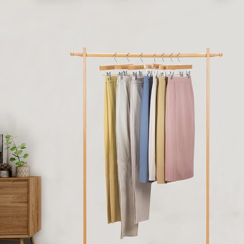 Nature Smile Wooden Pants Hangers - Deluxe Solid Lotus Wood with 2 Adjustable Clips | Pack of 10 (Natural)