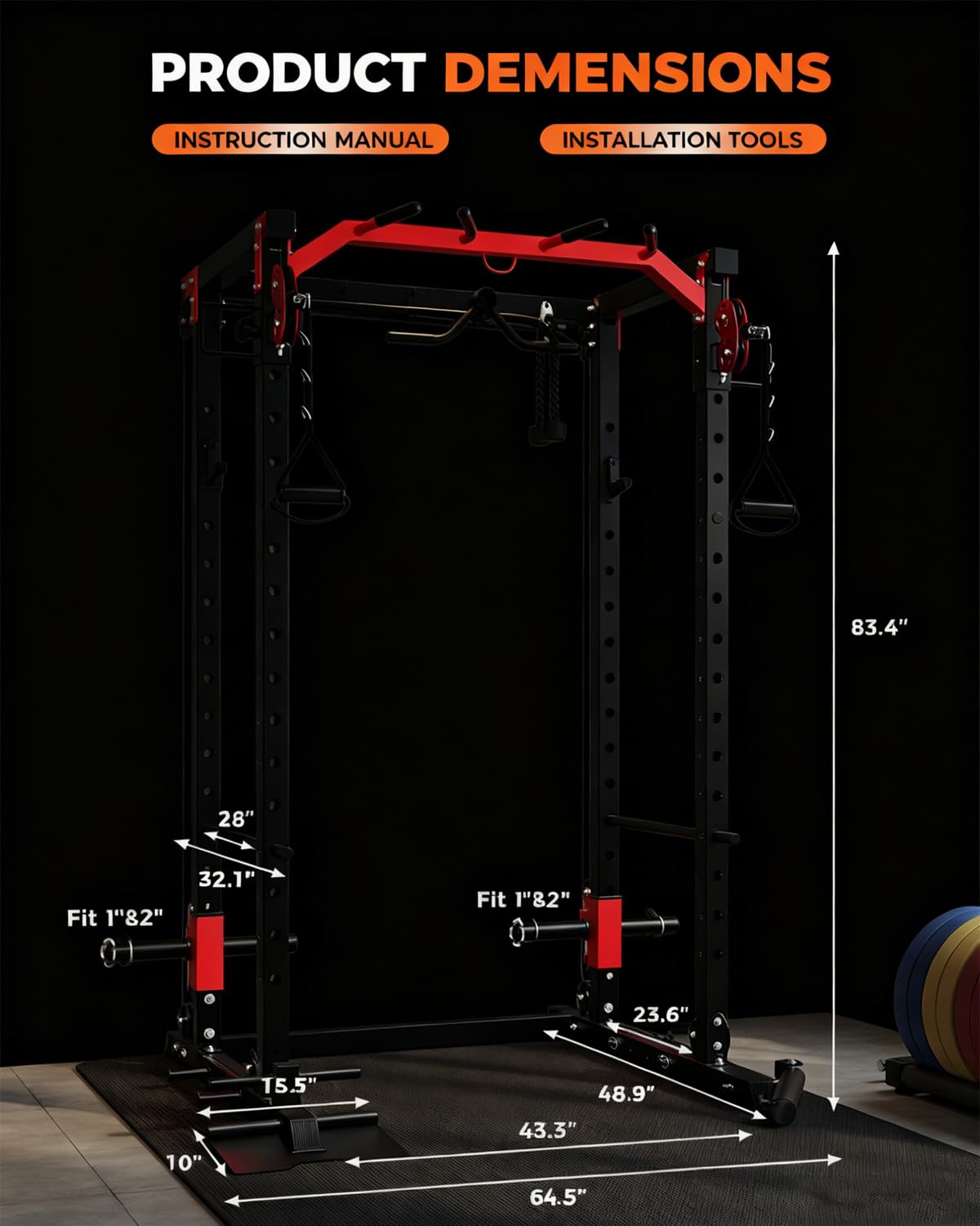 GarveeLife Power Cage, All-in-1 Home Gym with LAT Pulldown & Cable System, 2000LBS Squat Rack for Home & Garage & Apartment Use, Workout Cage with More Attachments (Orange