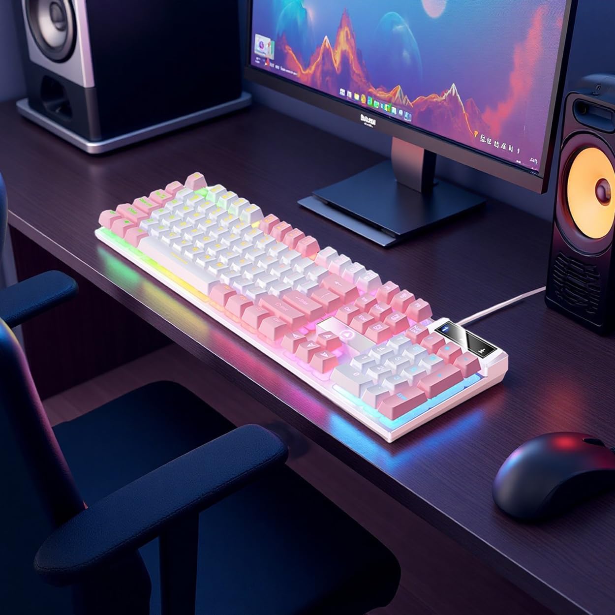 TsuvyXeg Gaming Keyboard Wired E-Sports Key Board RGB Backlit Computer Keyboard Square Key for Desktop Laptop PC Mac