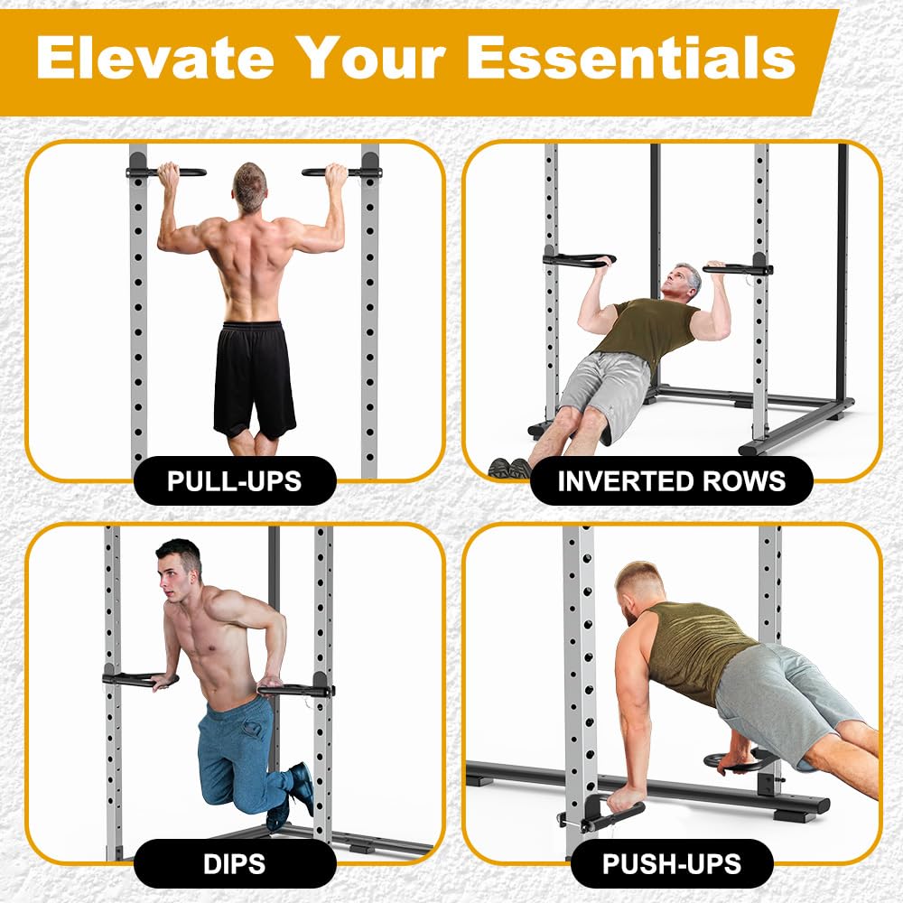 Kipika Dip Bar Attachment for 3" x 3" Squat Rack with 1" or 5/8" Holes, Multi Grip Set of 2, Narrow & Wide Grip Handles for Dips, Inverted Rows, Push-Ups, Australian Pull-ups