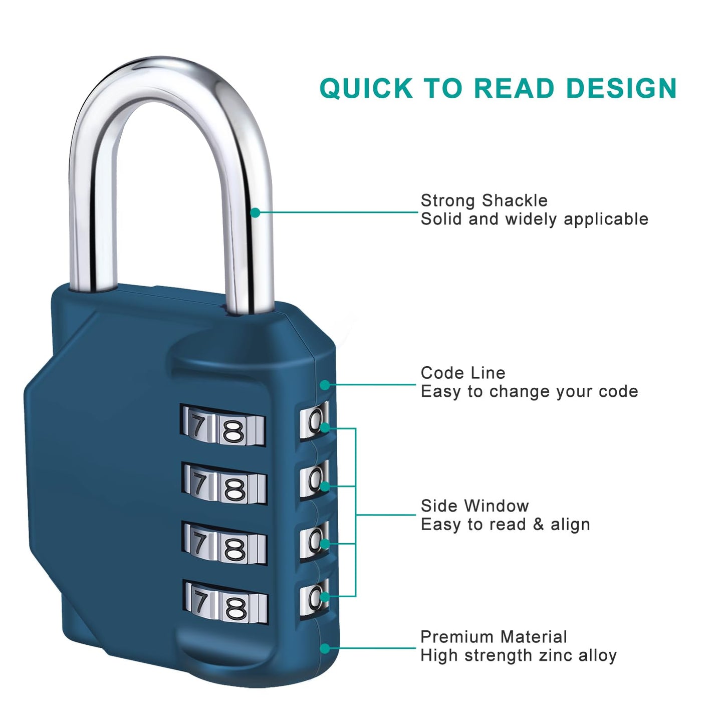 ZHEGE Combination Lock, 4 Digit Combination Padlock Outdoor, School Lock, Gym Locks (Peacock Blue)