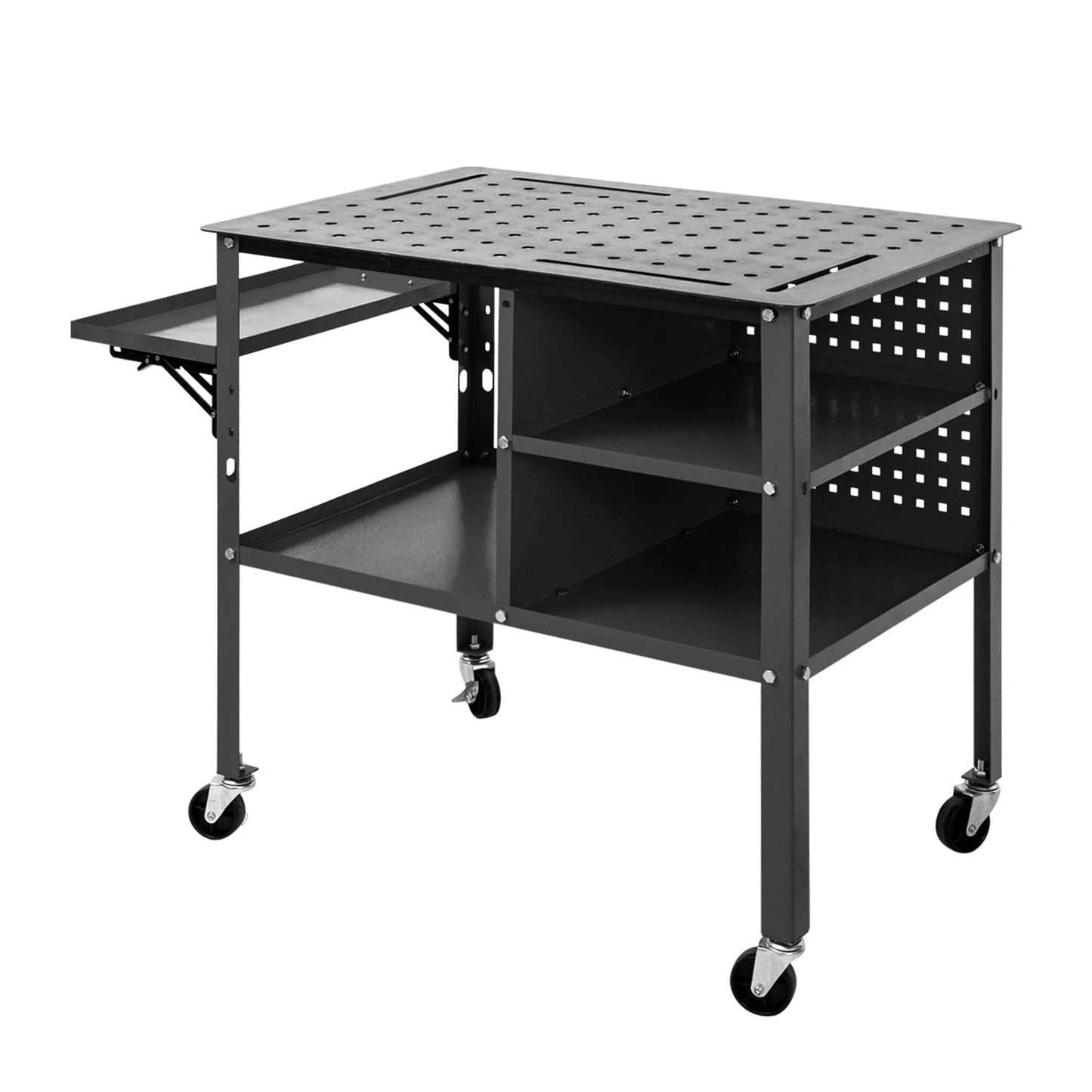 DIYTUNINGS Welding Table 1200 lbs Load Capacity Workbench, Movable Steel Workstation with Foldable Tray, 36" X 24"Universal Work Table for Sawing