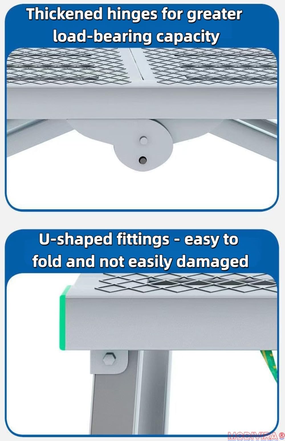 Modivira Folding Scaffolding with Adjustable Heights Heavy Duty Portable Steel Ladder with Non-Slip Feet for roof Cleaning Paint Home Improvement (A,62.99" * 11.81")