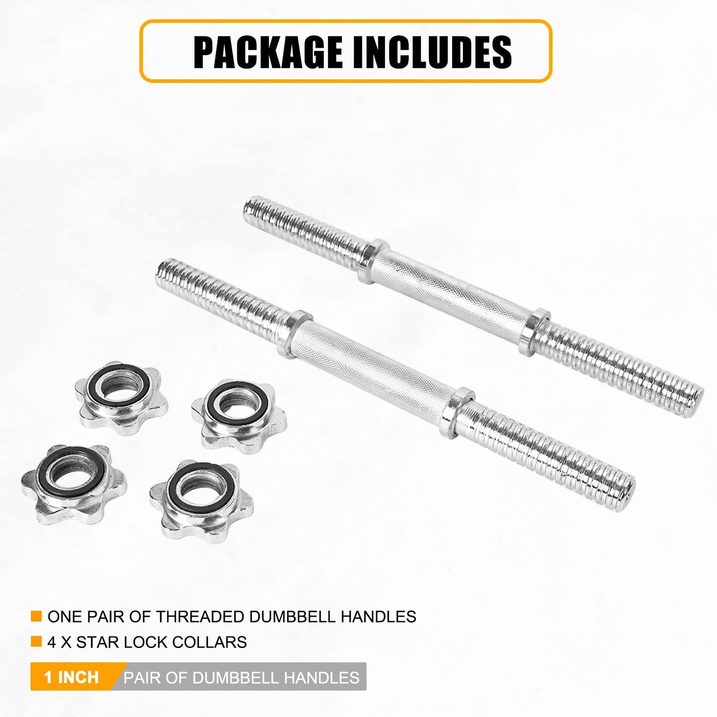 Threaded Dumbbell Chrome Handles 1 Inch Pair, 18" Adjustable Dumbbell Bar Handles, Fits Standard Weight Plates with 1” Diameter, for Gym Workouts, Exercise, Weightlifting, Sold in Pair