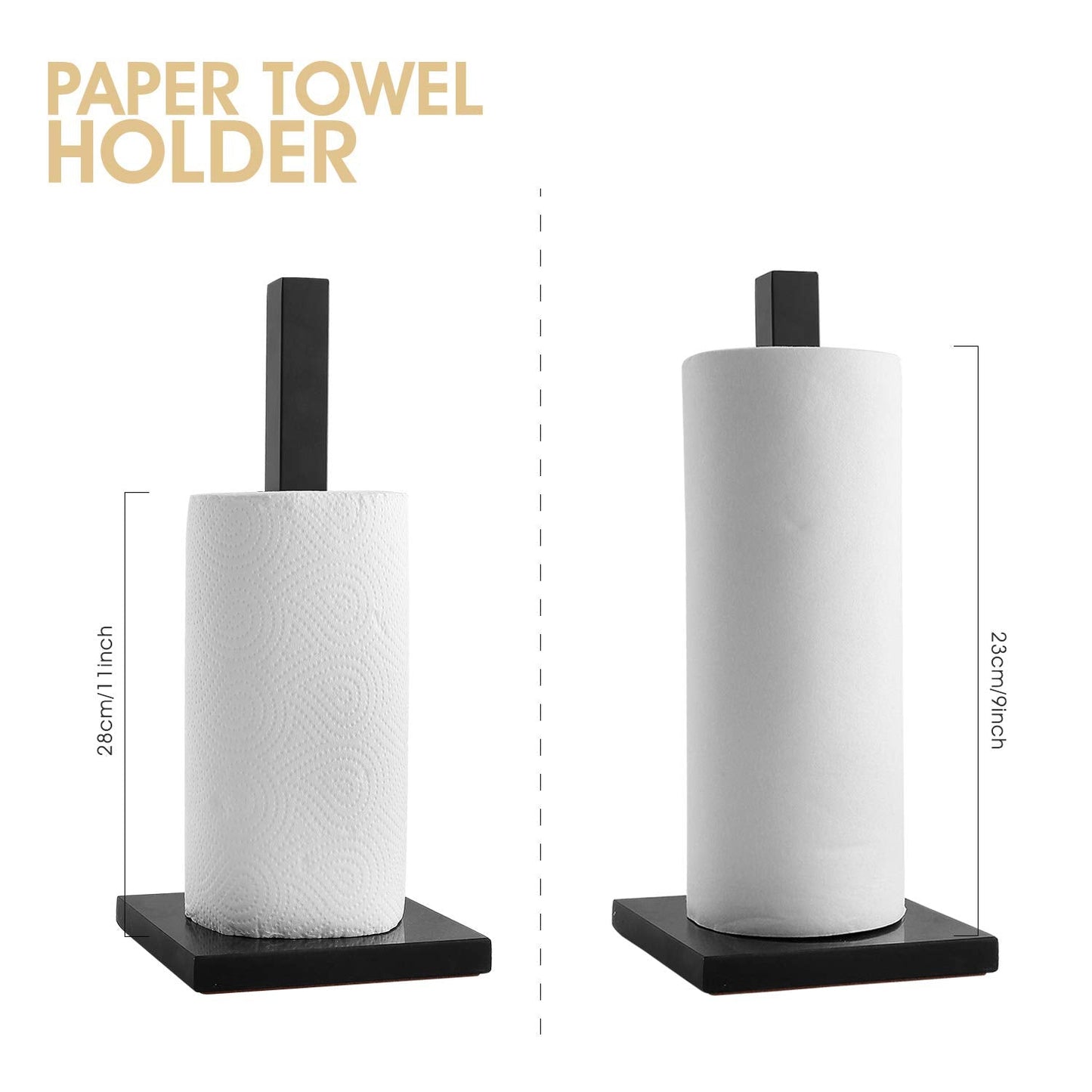 LUTAVOY Paper Towel Holder Kitchen Standing Paper Towel Roll Holder with Marble Base for Bathroom Kitchen Countertop(Matt Black,Black Base KZ50)