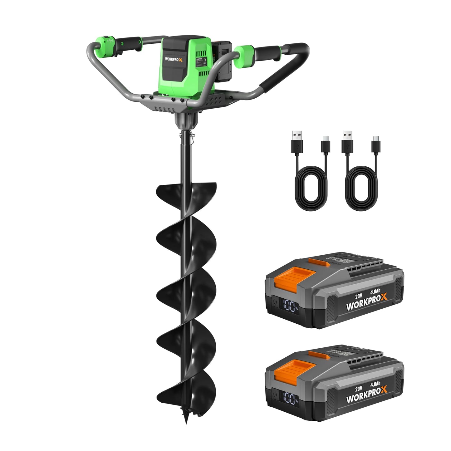 WORKPROX 40V Auger Post Hole Digger, 8" Electric Auger with 2-Speed and Reverse Function, Brushless Earth Auger for Holes Digging and Trees Planting, Two 4Ah Battery Included, Cordless