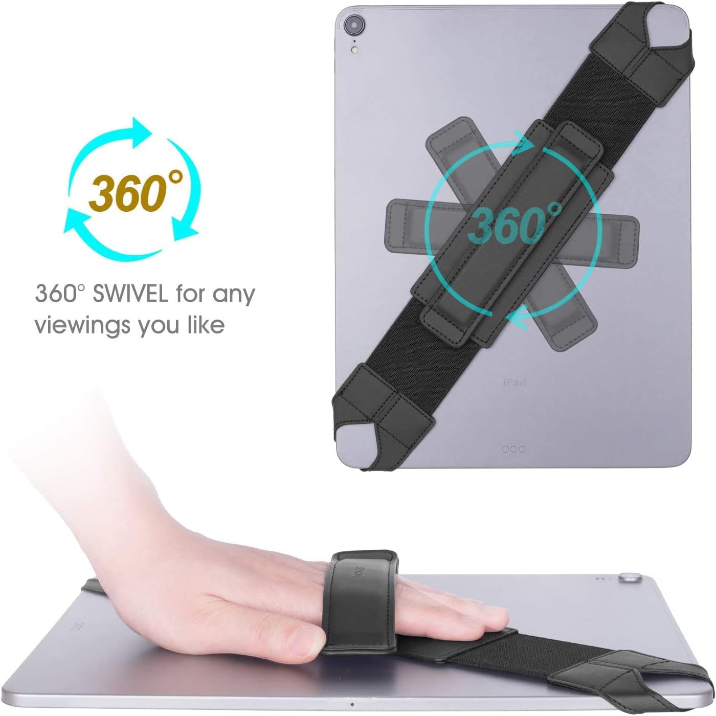 joylink 360 2018, 12.9 Inch Universal Tablet Hand Strap Holder, Degrees Swivel Leather Handle Grip with Elastic Belt