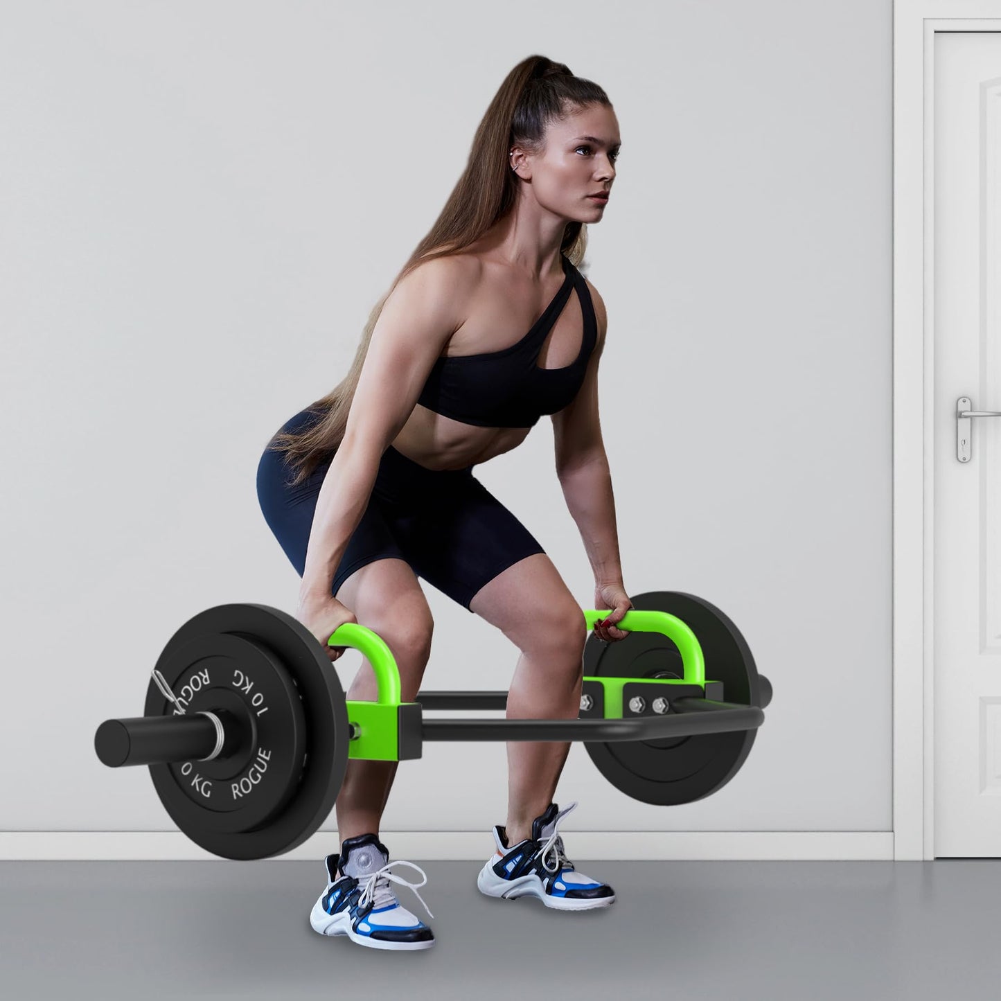 FovemiG Hex Trap Bar 2-Inch Olympic Weightlifting Barbell,48.6" Deadlift Bar for Squats,Shrugs,Push-Ups,400Lbs Weight Capacit Suitable Home Gym Equipment Workouts for Beginners,Women,Men-Green
