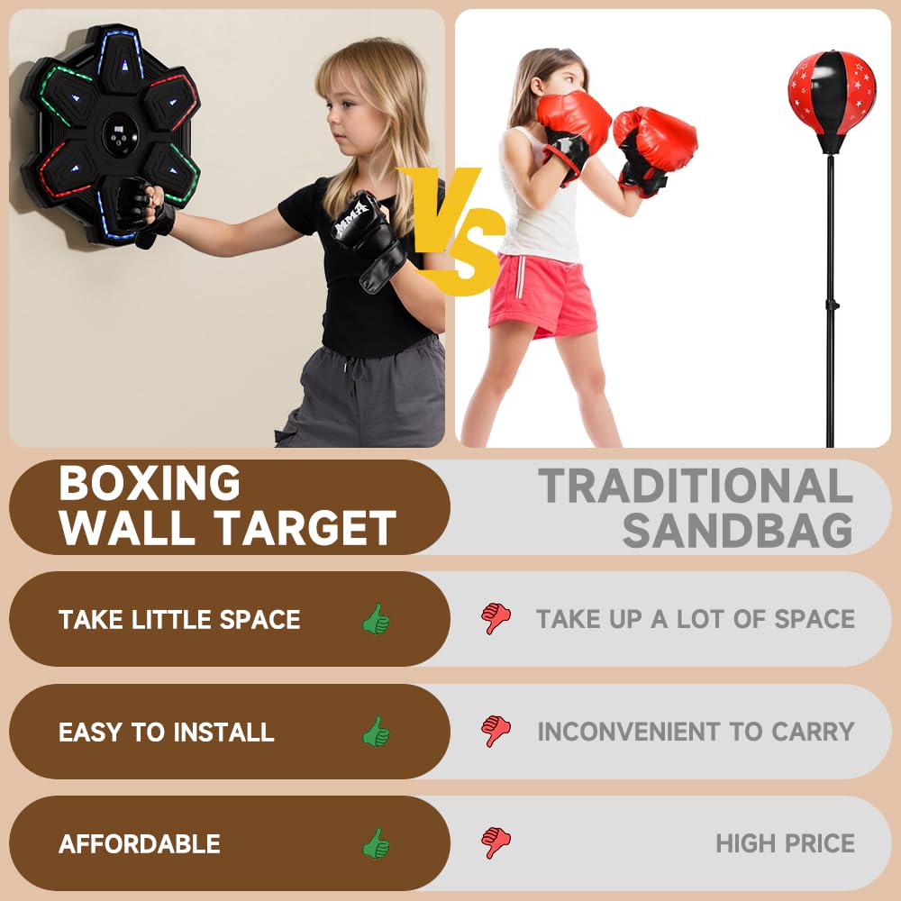 Bruce & Shark Music Boxing Game Machine, Rhythm LED Punching Pad for Home Workout Gym, Wall-Mount Punch Target for Kids & Adults, 9 Speeds