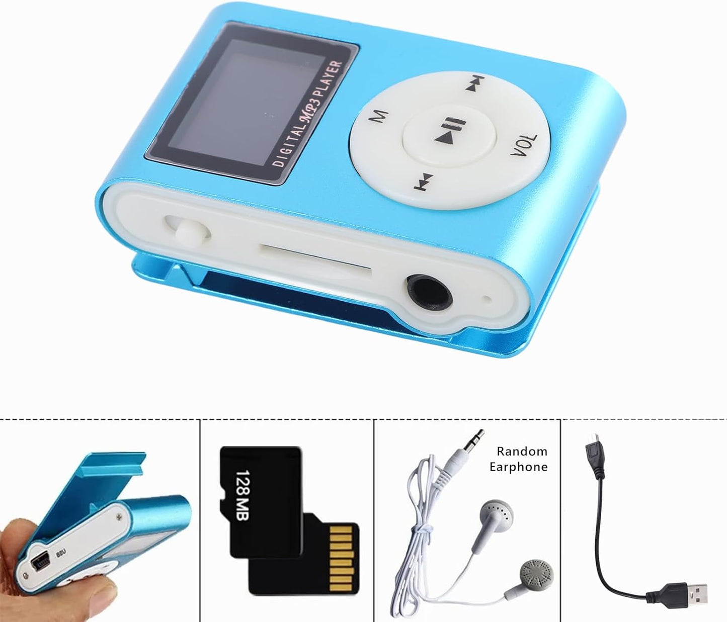 Asixxsix MP3 128M Player, Portable HiFi Lossless Sound Music Player with Earphone and Song Card, Lavalier Design, Plug