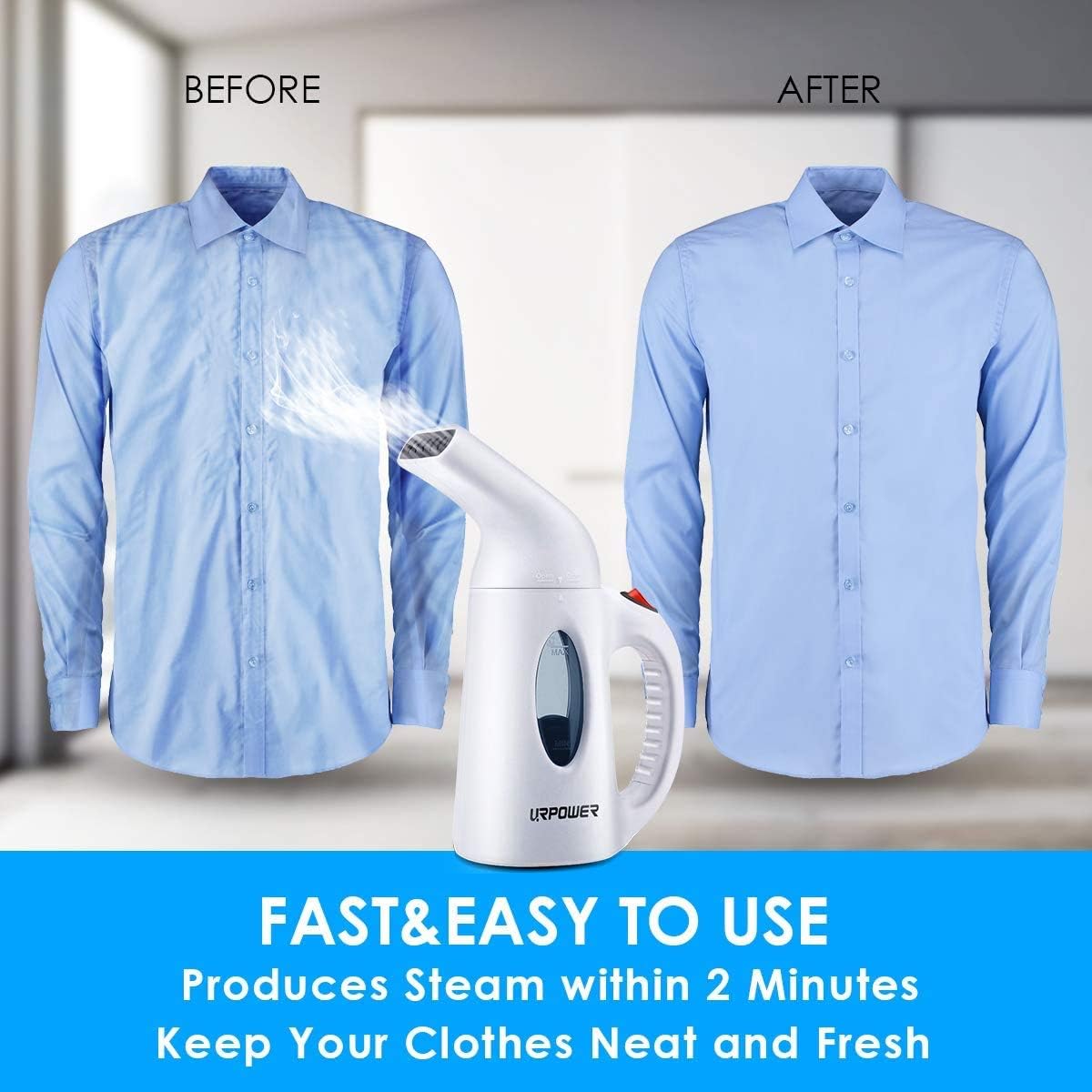 URPOWER Portable Handheld Clothes Steamer - Fast Heat-Up, High Capacity for Home & Travel