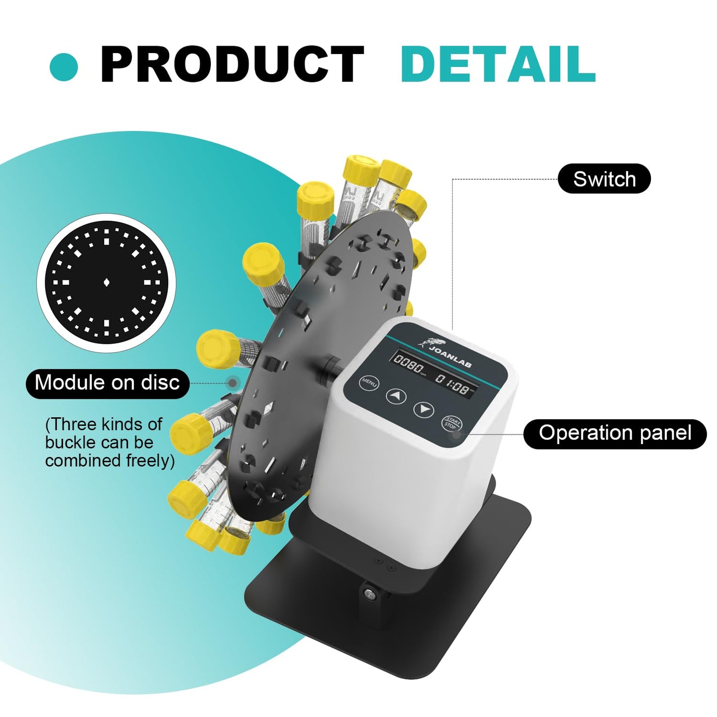 JOANLAB Digital Lab Rotary Rotating Mixer Tube Mixer Shaker for 1.5/2/5/10/15/50ml Adjustable Speed 20-80RPM with Timer