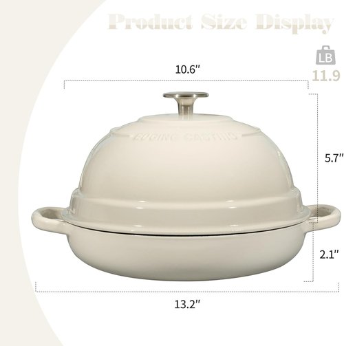 EDGING CASTING Enameled Cast Iron Dutch Oven - 6 Quart Round Pot for Homemade Sourdough Baking | White