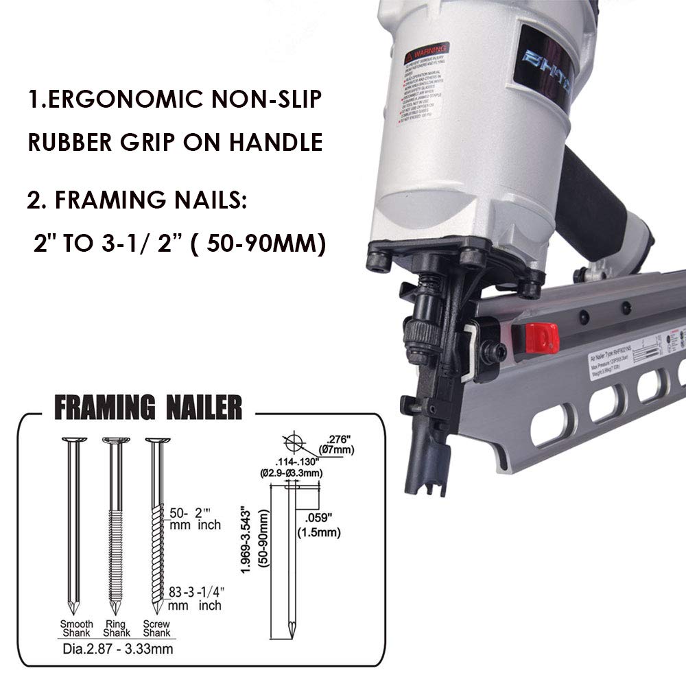 BHTOP 9021NS Framing Nailer 21 Degree 3-1/2" with Depth Adjustment with Aluminum Magazine (#885-827)
