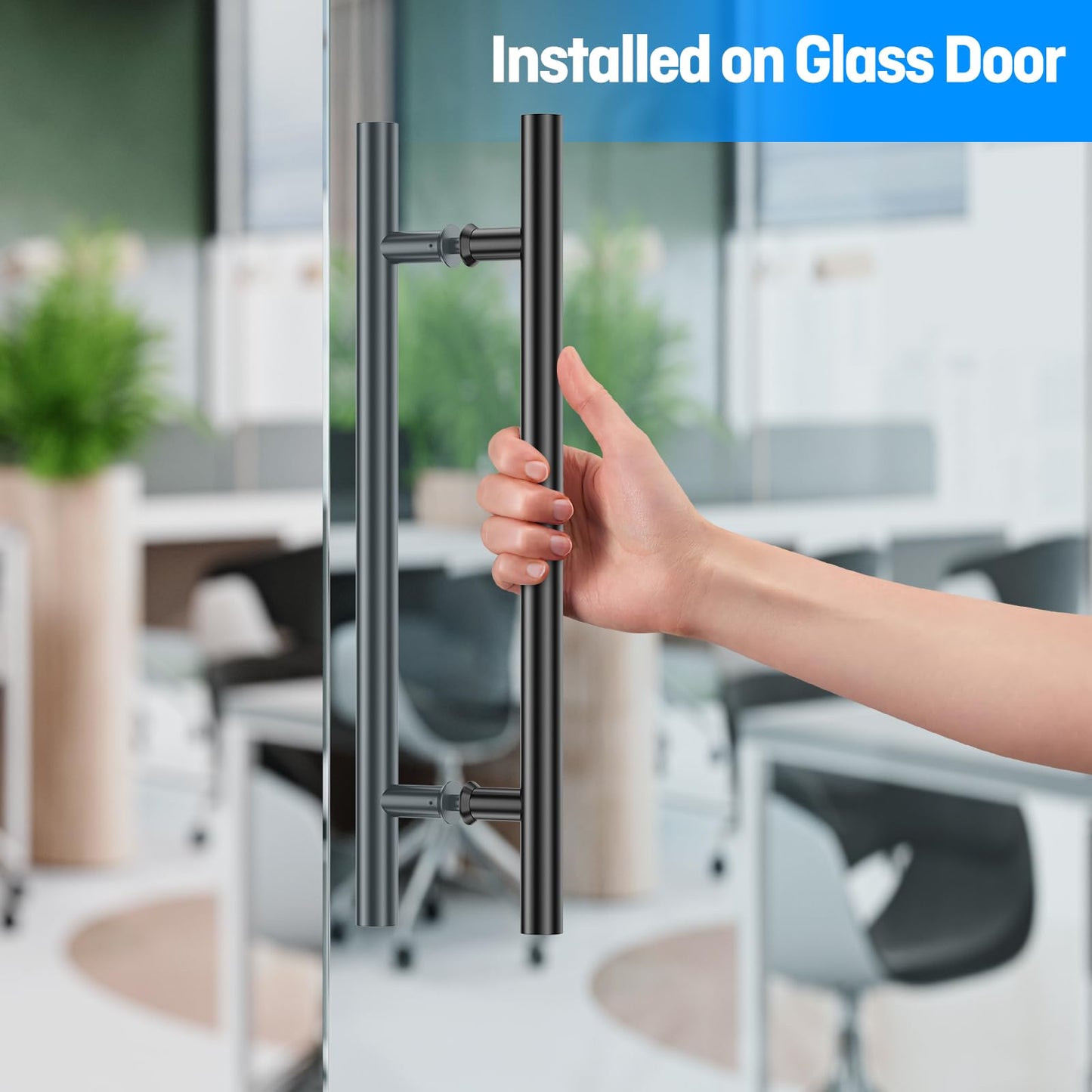 Ranbo 24" Overall Length Anti-Fingerprint Matte Black Back-to-Back Door Pull Handle, 15-3/4" (400 mm) Hole Spacing, 1.2 mm 304 Stainless Steel for Shower Glass, Barn and Wood Doors
