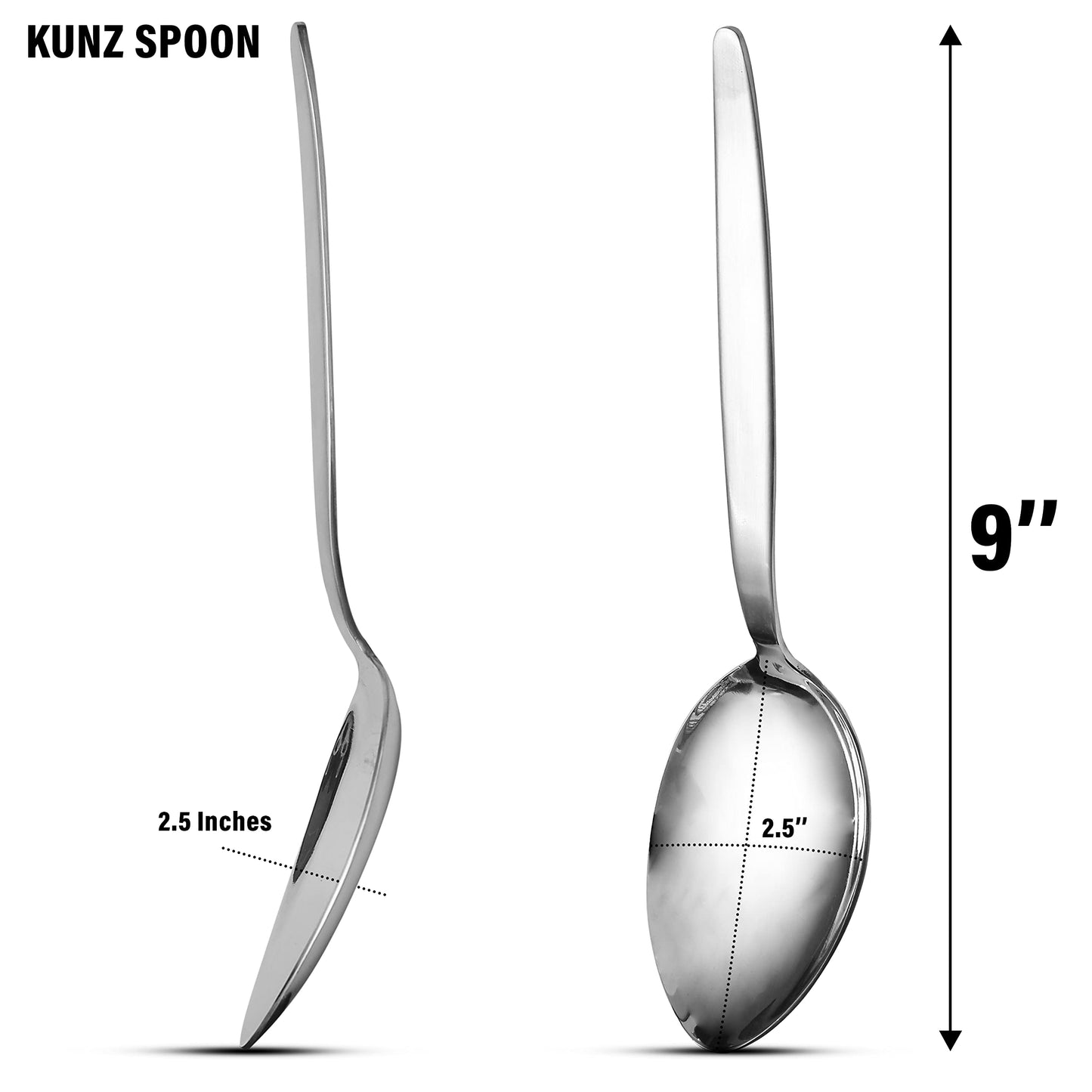 BNAZIND Chef Kunz Spoon | 9 inch 2.5 Tbsp18/10 Stainless Steel Silver Serving Spoons | Sauce, Basting, Quenelle, Plating, Cooking Chef Spoon, Dishwasher Safe
