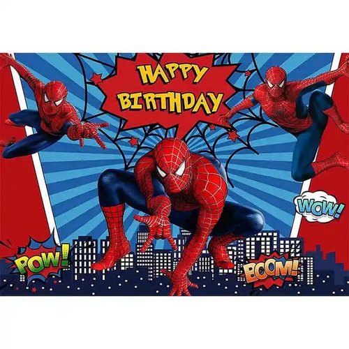 51PCS spidey birthday party supplies, backdrop, "Happy Birthday" banner,tablecloth, large aluminum balloon, small aluminum balloons, latex balloons, cake topper,cupcake toppers, hanging swirls