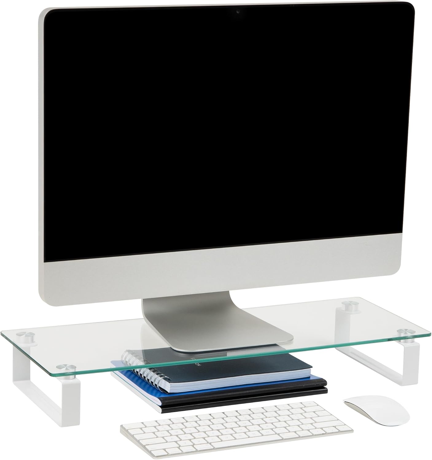 Contemporary Clear Glass Monitor Stand - Stylish Desktop Organizer and Laptop Riser