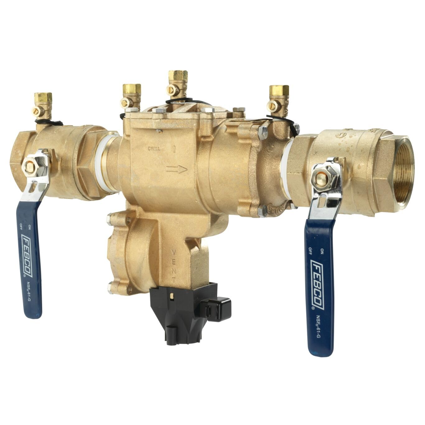 Febco LF860 Series 2" Lead-Free Bronze Reduced Pressure Zone Backflow Preventer Assembly, Quarter Turn Shutoff, Small Diameter, Flood Sensor with SentryPlus Alert Technology for Relief Valve
