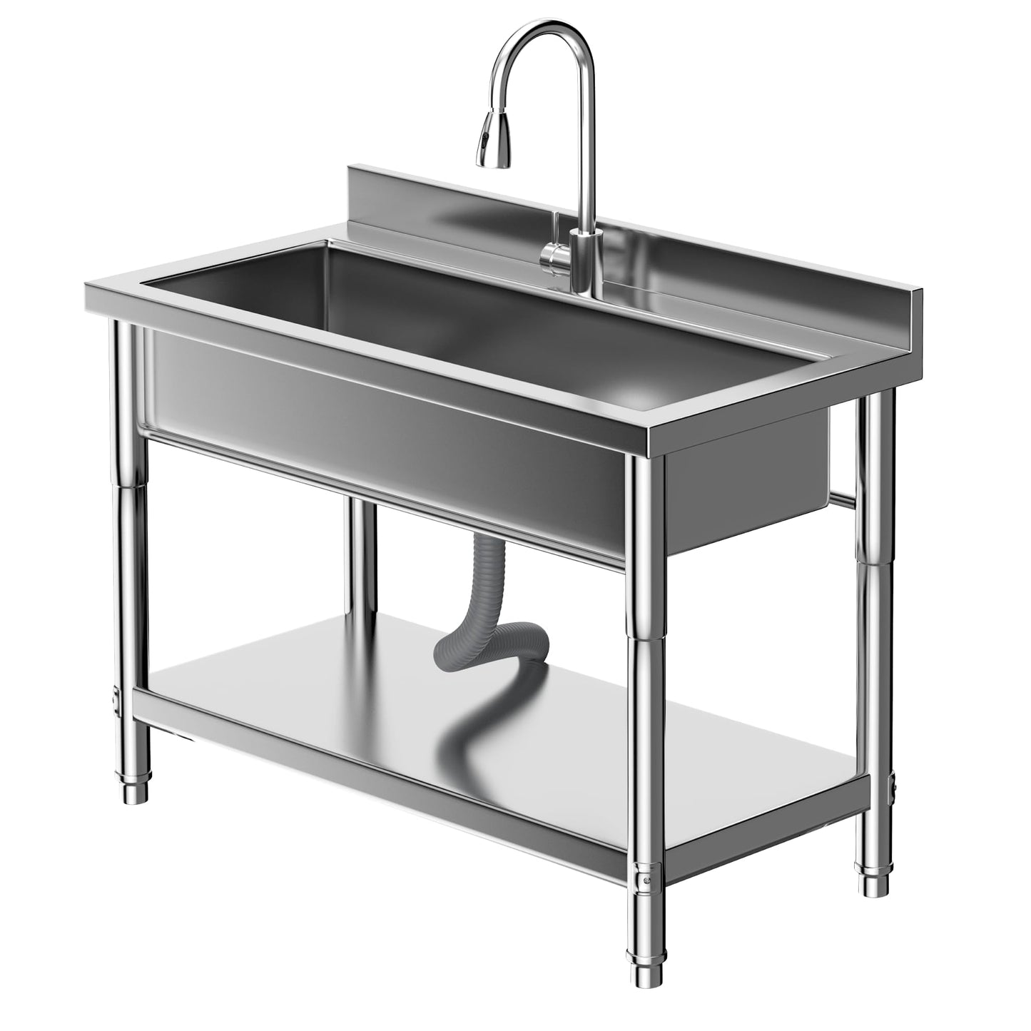 GarveeTech 39.4" Commercial Stainless Steel Utility Sink – Free Standing Single Bowl with Hot/Cold Water Pipe for Kitchen, Laundry Room, Garage, Restaurant | Heavy-Duty Sink Station