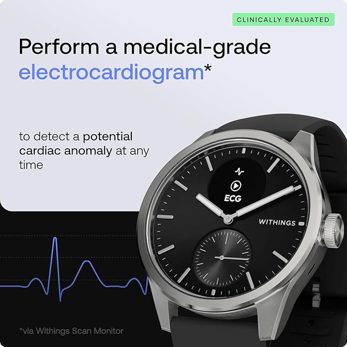 Withings ScanWatch 2 - Hybrid Smart Watch, Heart Rate Monitoring, Fitness Tracker, Cycle Tracker, Sleep Monitoring, GPS Tracker, 30-Day Battery Life, Android & Apple Compatible, HSA/FSA