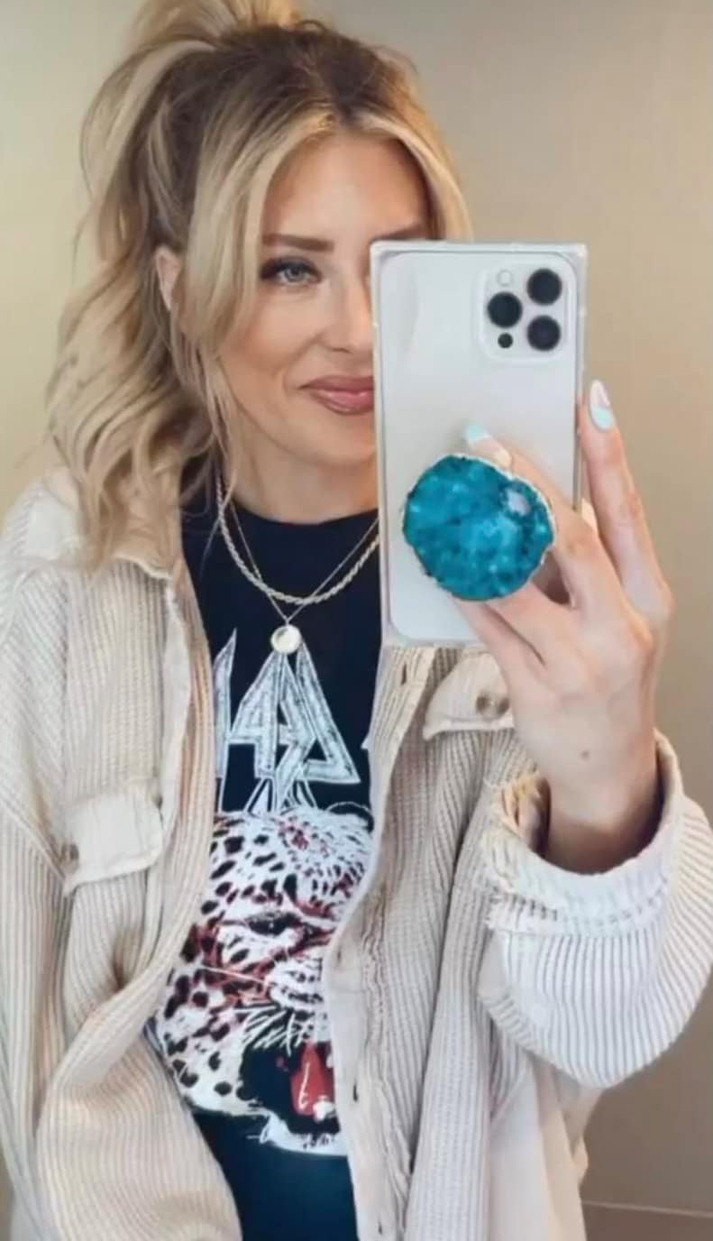 CRYSTALFY Grips by Blue Druzy Quartz Raw with Openings Crystal Phone Grip Holder & Expanding Kickstand - Natural