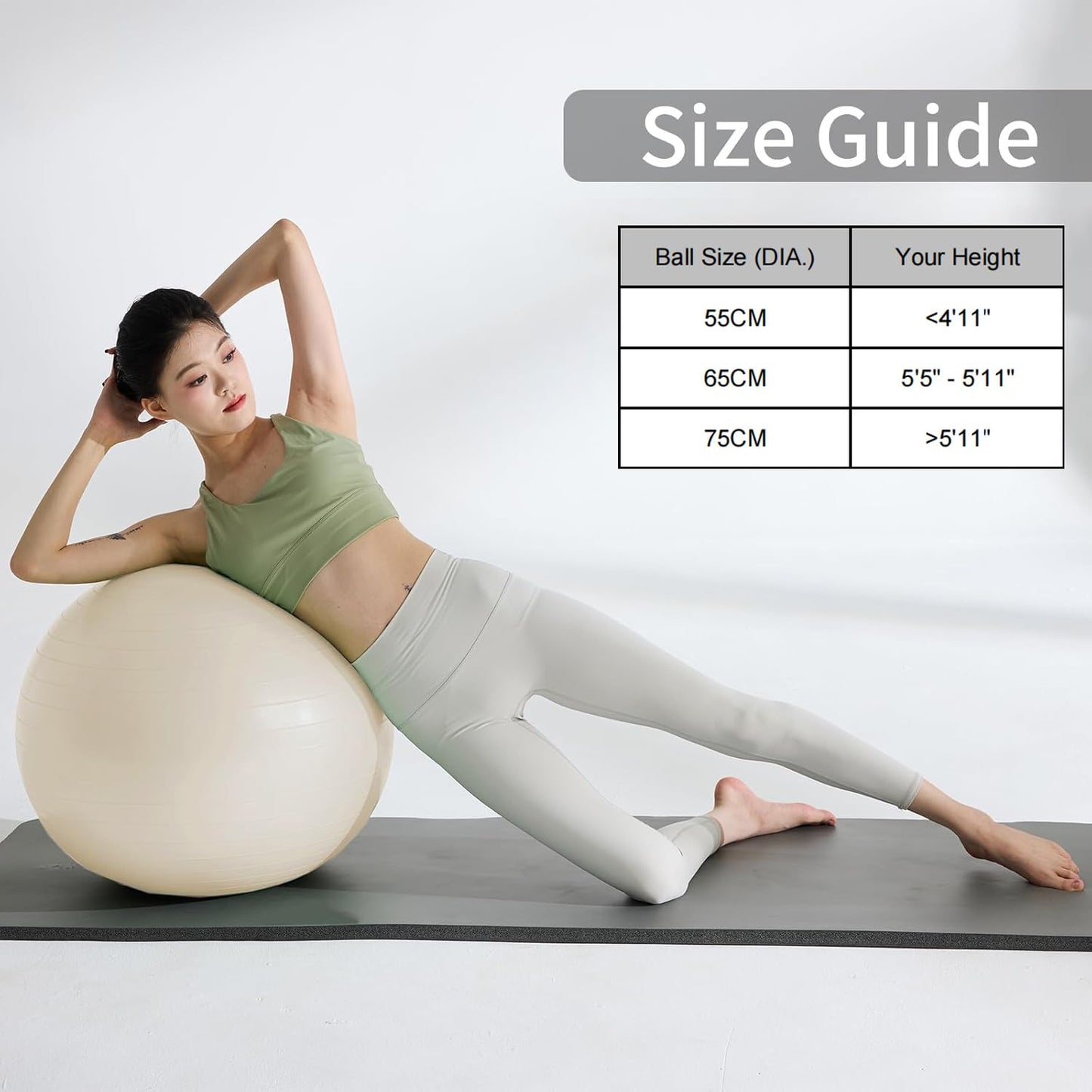 YR Exercise Ball 21.6'' Yoga Ball for Workout Pregnancy Stability, Anti Burst Fitness Ball for Home Gym & Office Chair, Core & Balance Training, Physical Therapy - White