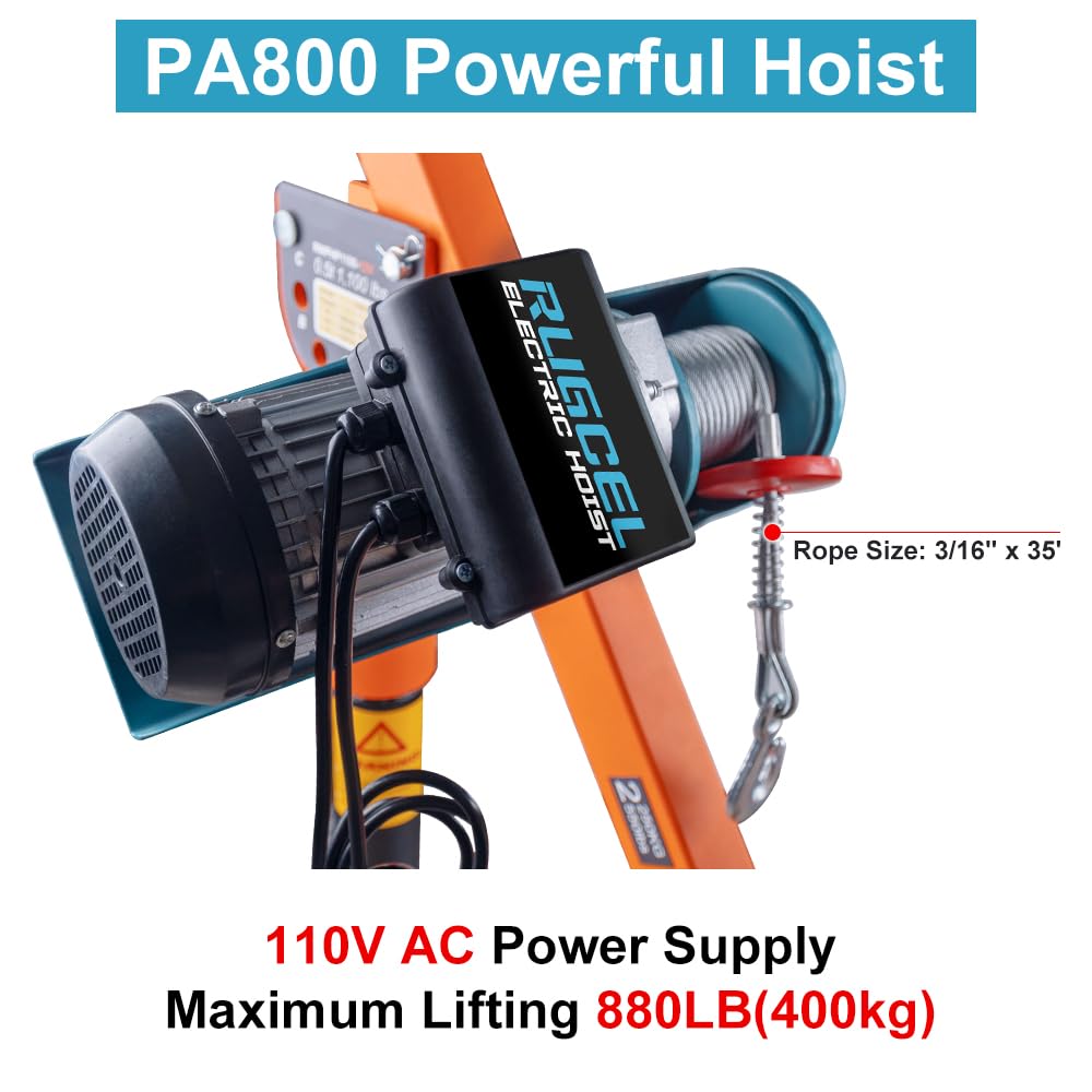 GRIPWAY new Folding Dismountable Household Jib Crane Truck - 1100lb Capacity 110V Electric Hoist, 880lb Pulling Force for Factories, Warehouses, Construction & Building，Orange