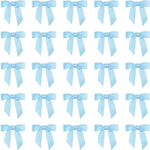 7Rainbows Mini Light Blue Satin Ribbon Bows - 50pcs for Crafting, Sewing, and Gift Wrapping