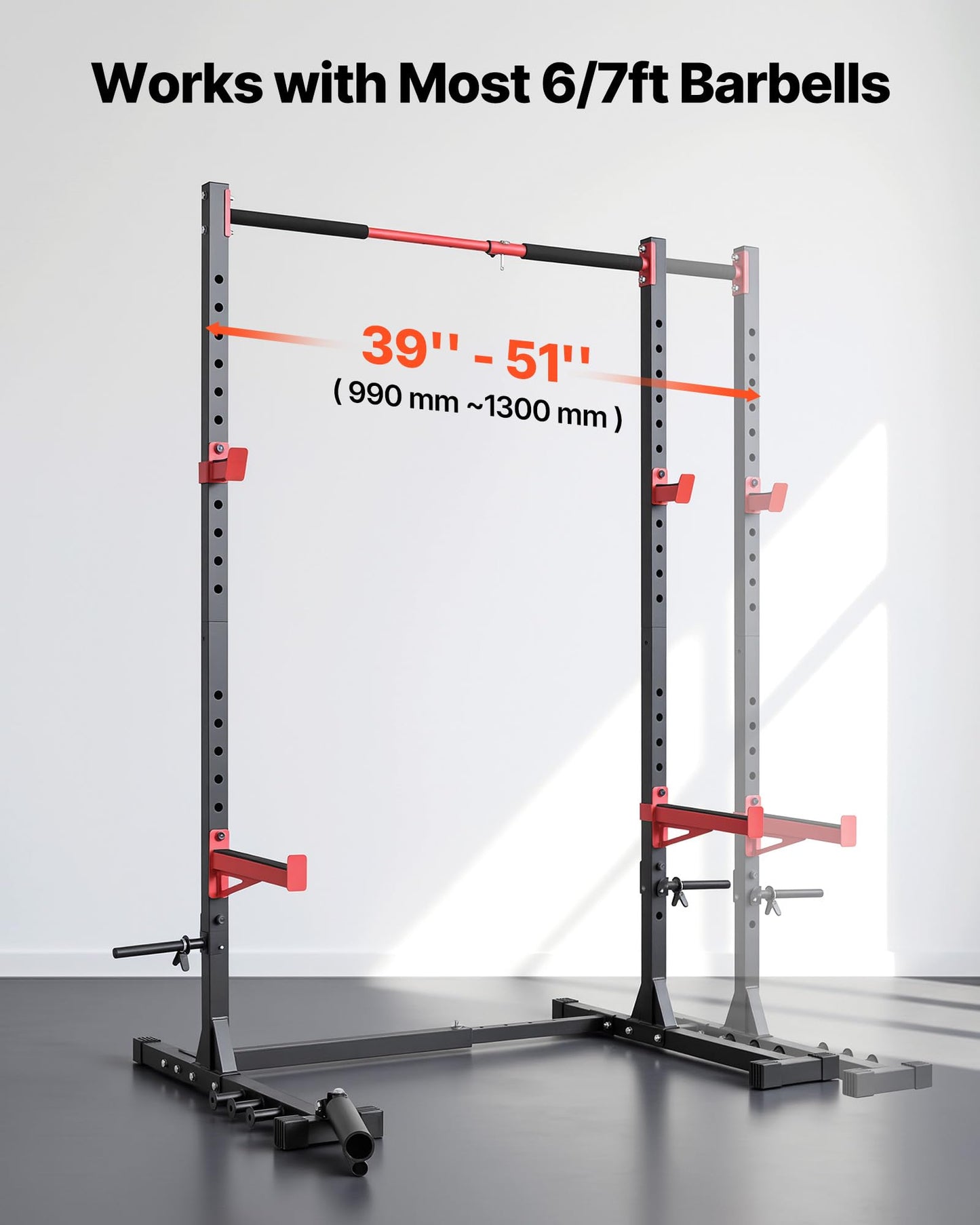 VEVOR Power Cage Rack, Multifunctional Squat Rack for Home Gym, Width-Adjustable Workout Strength Training Equipment with 6 Band Pegs, Landmine Attachment & Safety Bars for Bench Press Squats Pull-Up
