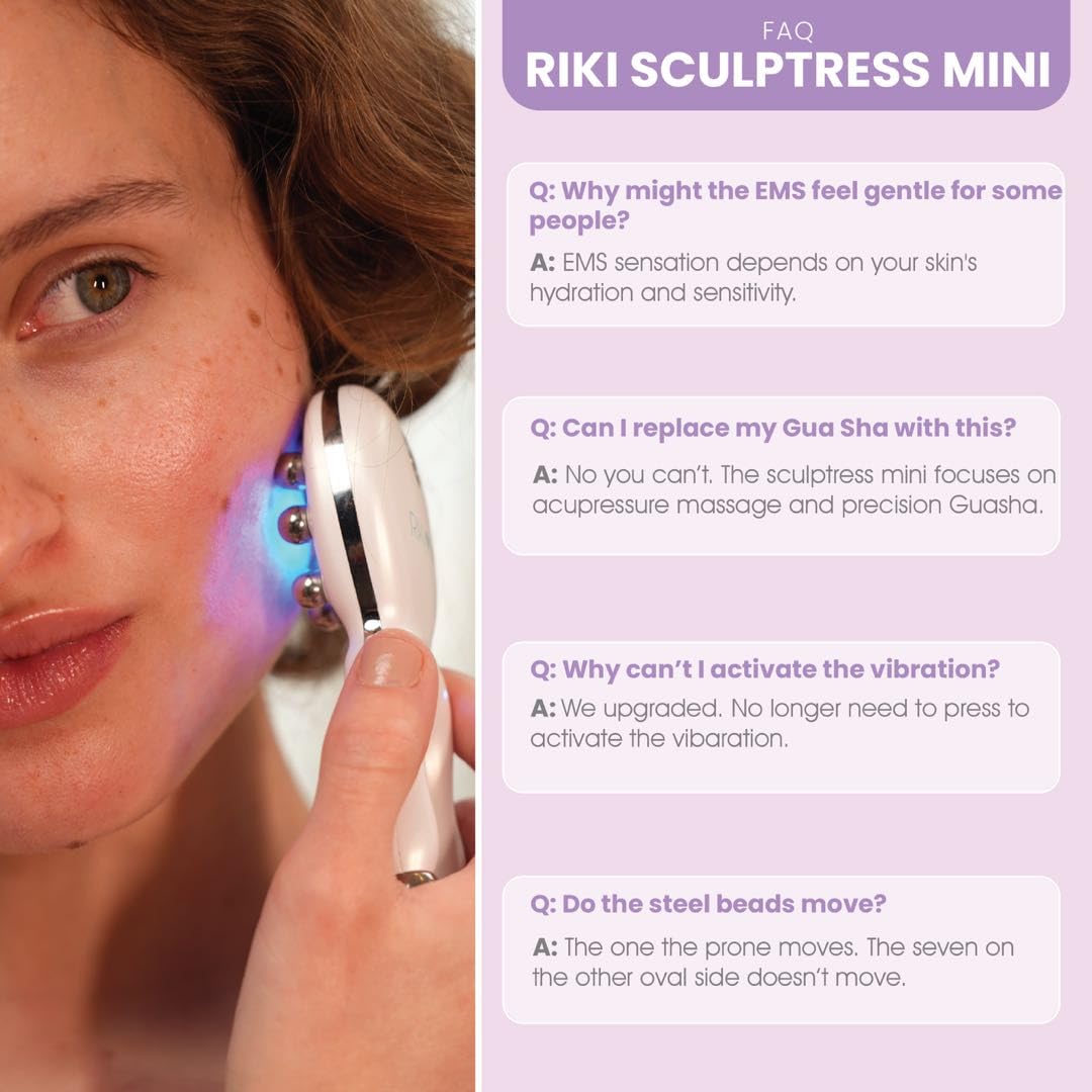 RIKI LOVES RIKI Sculptress Mini Facial Massage Tool, Portable E*M*S & LED Face Massager with Vibration, Compact Skin Sculpting Device for Lifting, Toning & De-Puffing