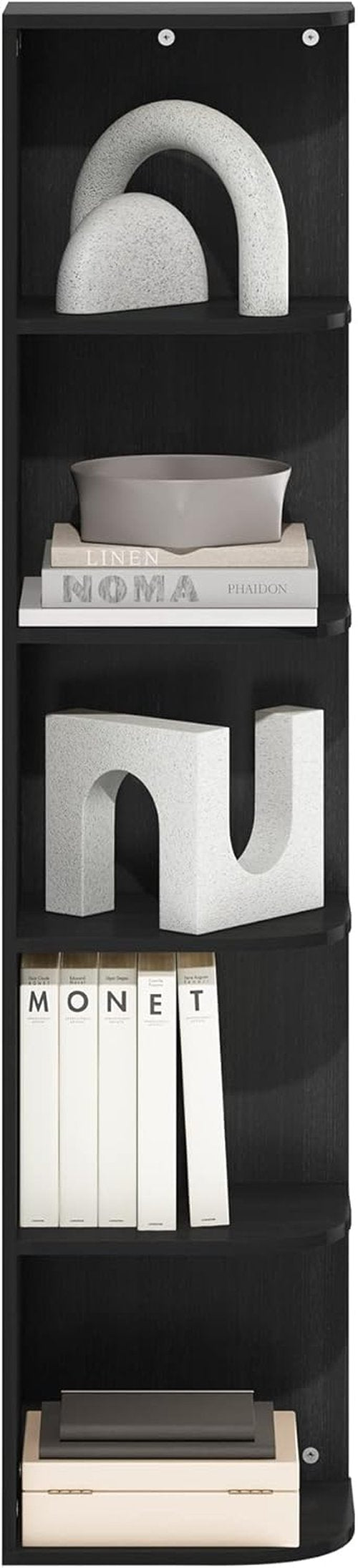 Furinno PASIR 5-Tier Corner Bookshelf - Open Shelf Bookcase for Organization & Storage | Blackwood Finish, 9.3 x 12 x 51.7