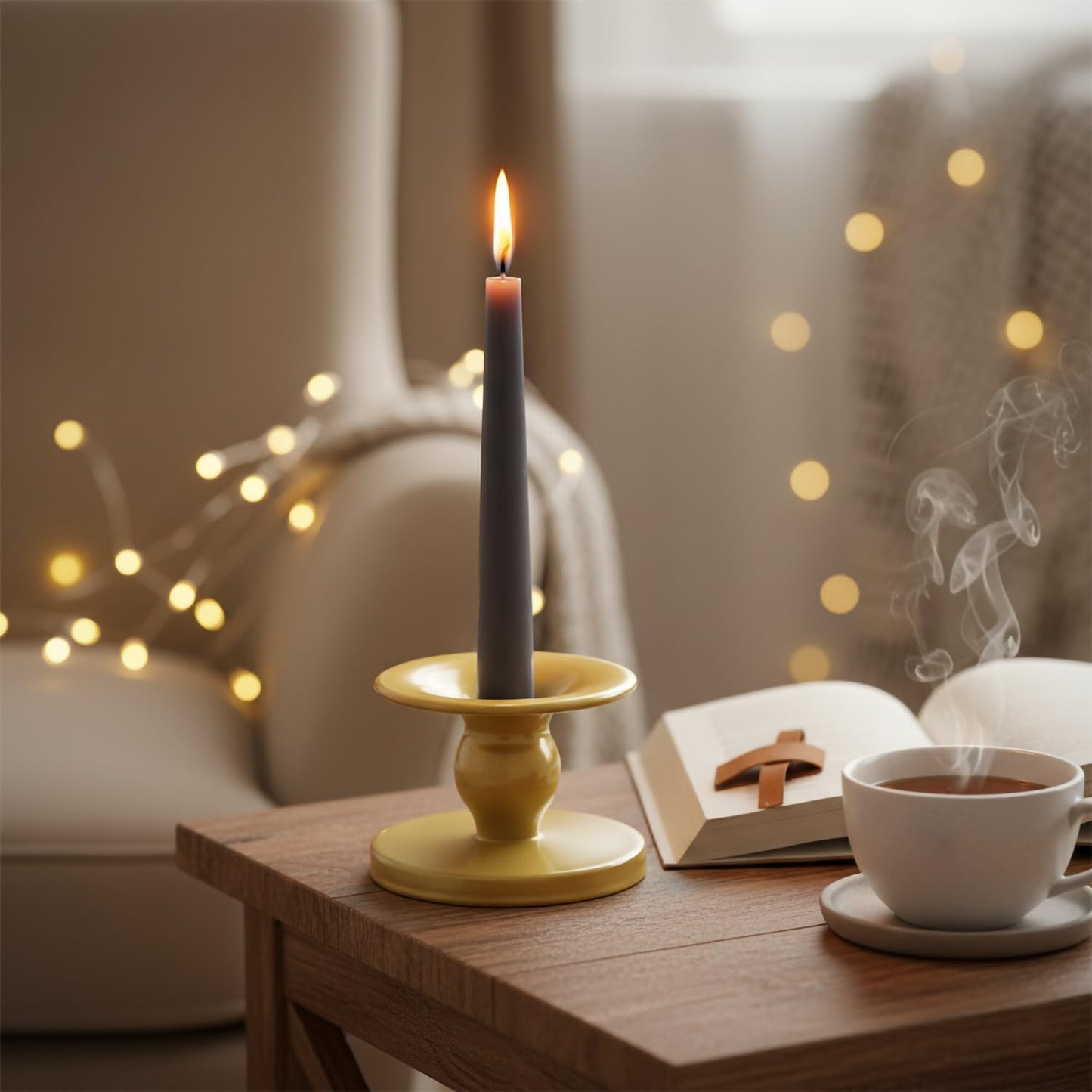 Table Gold Candle Holders - Set of 2 | Reversible Metal Stands for Pillar & Taper Candles | Elegant Home Décor for Weddings & Events
