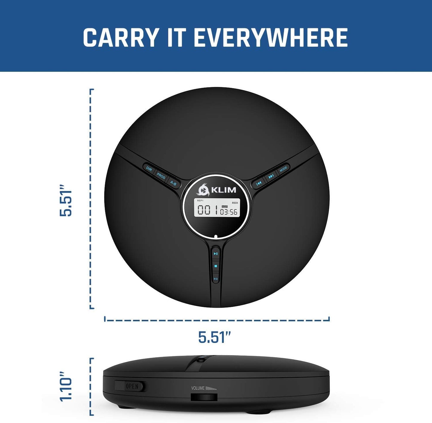KLIM Discman MP3, 5 Portable CD Player with Headphones, Built-in Battery - New Version - CD Players for Home, Car