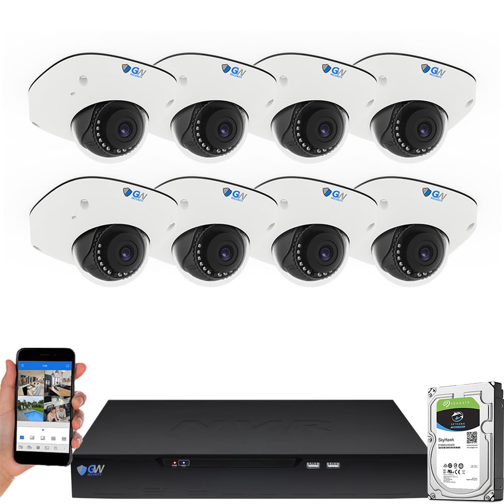 GW Security 8 Channel 12MP NVR UltraHD 4K Face Recognition NDAA & TAA Compliant Security Camera System with 8 x 8MP @25FPS Waterproof PoE Dome Cameras, 10 Smart AI Functions
