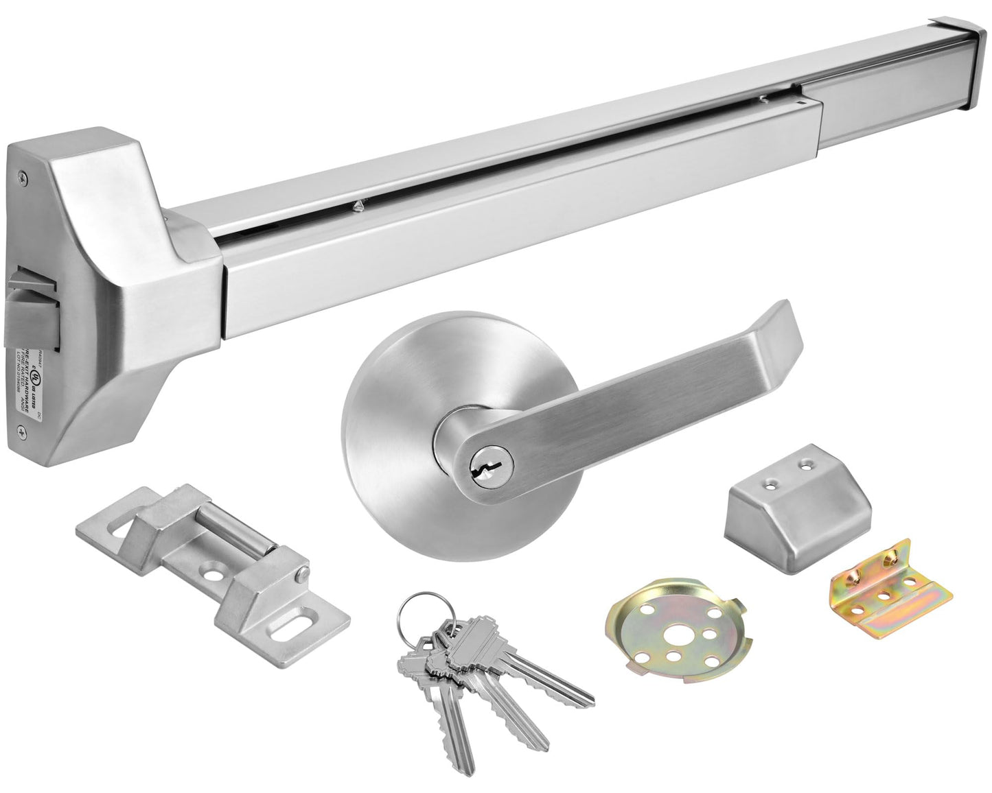 304 Stainless Steel Push Bar Panic Exit Device with Exterior Lever Handle, UL10C & ANSI Grade 1 Certified, Emergency Exit Door Hardware for Commercial Safety & Durability
