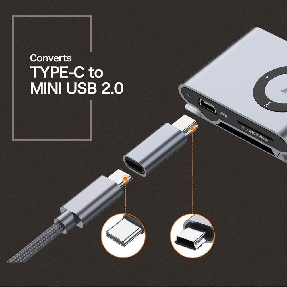 JXMOX 2.0 (2-Pack)Type 2.0 3+, MP3 USB C to Mini USB Adapter, C Female to Mini USB Male Convert Connector Support