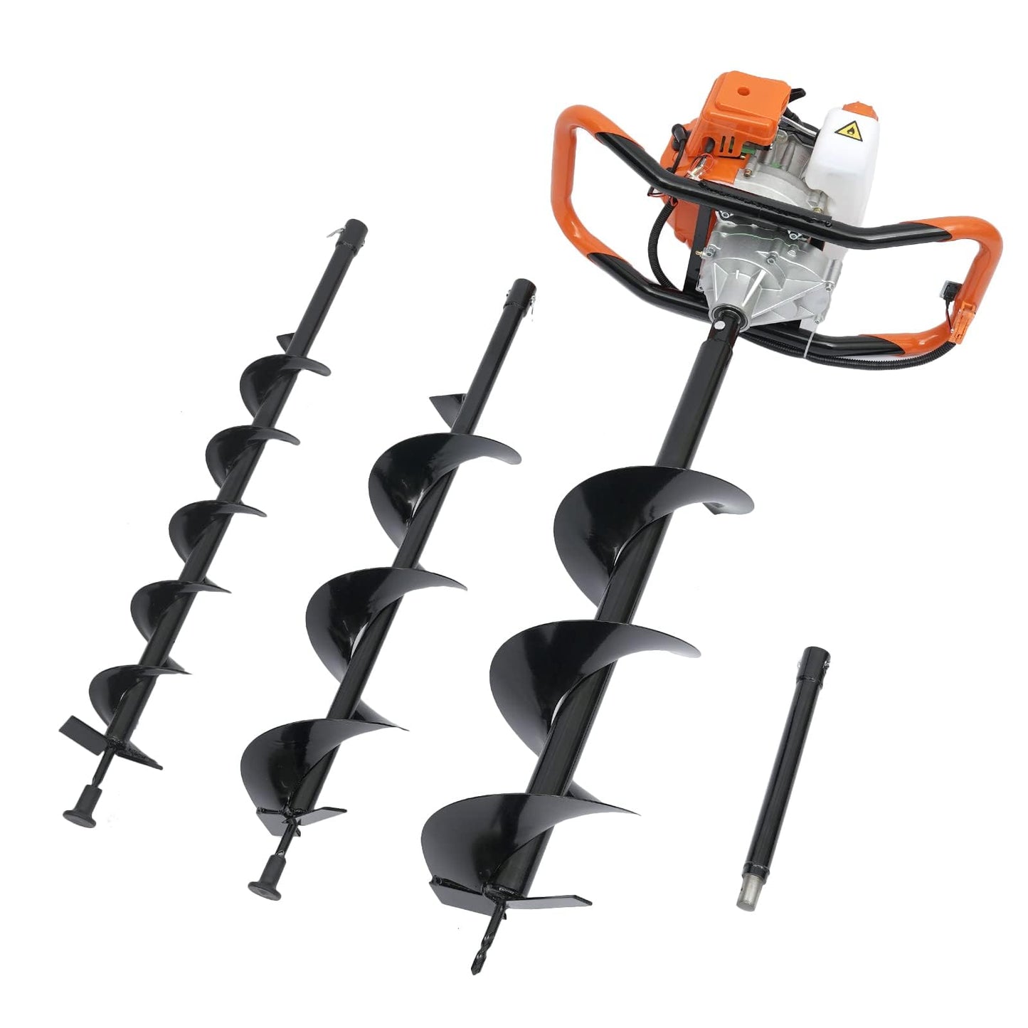 52CC Post Hole Digger Gas Powered, 1.98HP 2 Stroke Auger Post Hole Digger with 3 Drill Bits (4"/6"/8") + 1 Extension Rod for Planting - Ideal for Farm & Garden - Orange-[Arrives in Two Boxes]