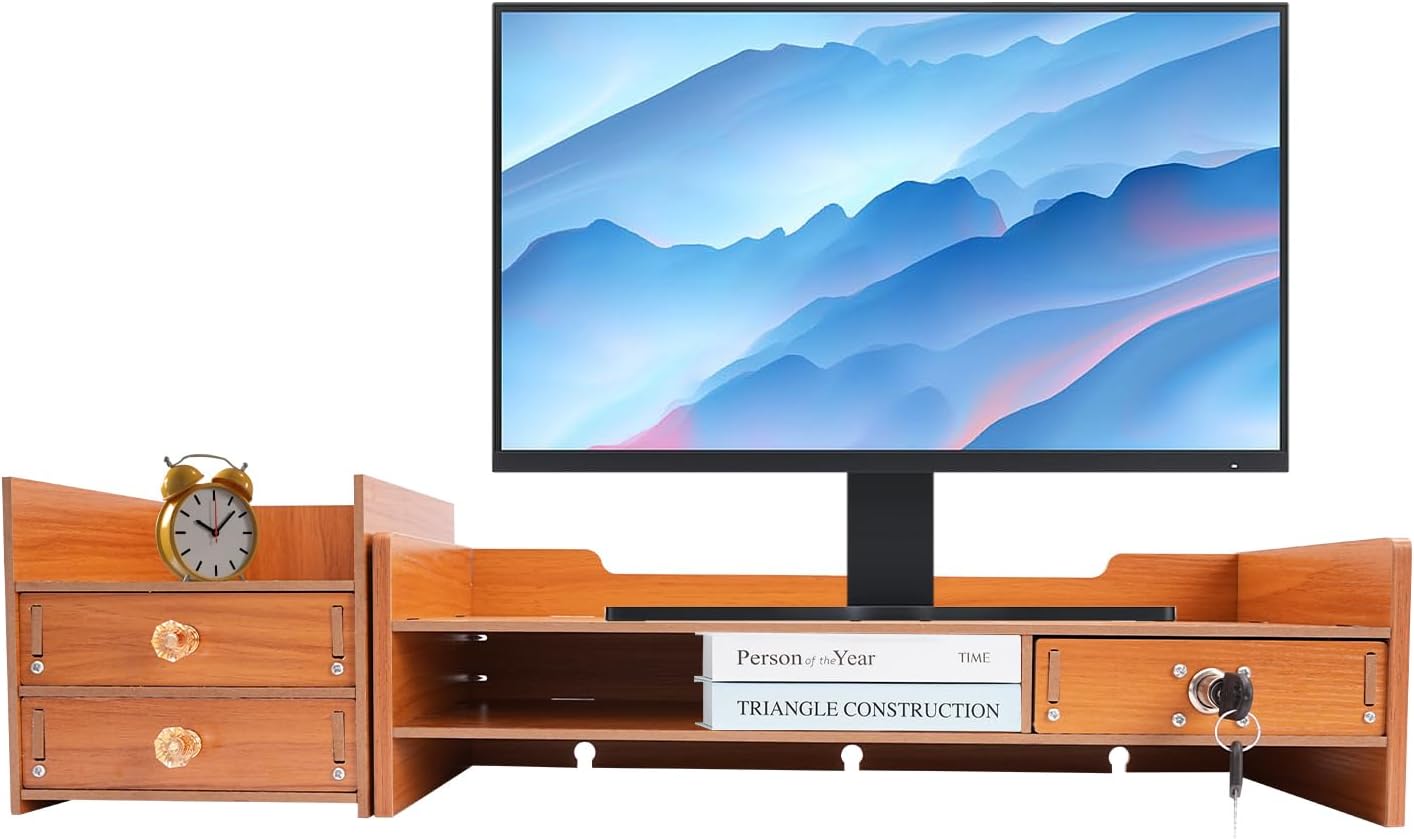 WDZCZDoo 11.02lbs Computer Monitor Stand, Computer Rack with Storage, Wooden Laptop Monitor Stand, Wood Desk Organizer