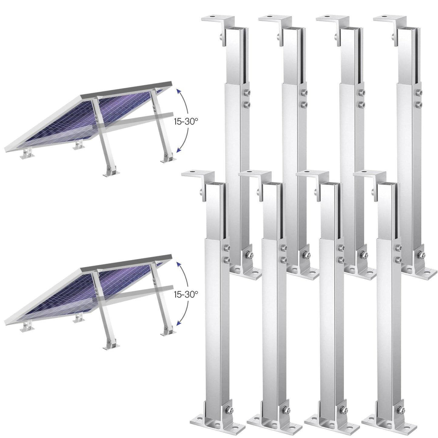 Zonon 8 Pcs Adjustable Solar Panel Tilt Mount Brackets Aluminum Alloy Solar Panel Mounting Supports up to 100 200 300 400 Watt for Flat Surface Roof RV Boat Off-Grid